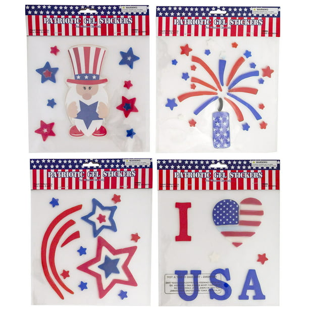 Patriotic USA Stars Window Gel Stickers Clings 4th of July decor Red White Blue